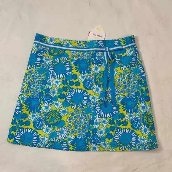 Key West Sz 8 Woman’s Summer Skirt Blue Yellow White Floral Side Zipper Lined - Picture 1 of 10